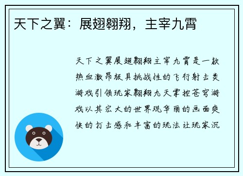 天下之翼：展翅翱翔，主宰九霄